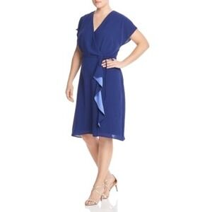 Adrianna Papell‎ Dress Women 2 Blue Ruffle Faux Wrap Mini Cocktail Party Career
